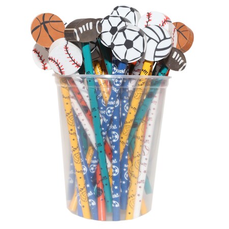 J.R. Moon Pencil Co Moon Pencil + Eraser Topper Write-Ons, Sports, PK36 52960